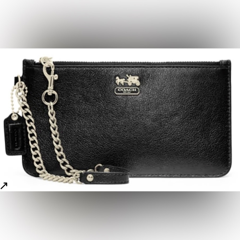Coach Madison Black Leather Chain Wristlet Silver Hardware EUC